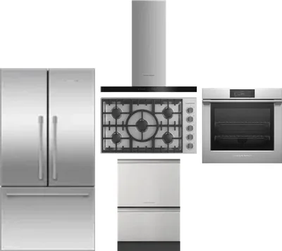 5 Piece Package Includes Refrigerator, Cooktop, Wall Oven, Hood And Dishwasher